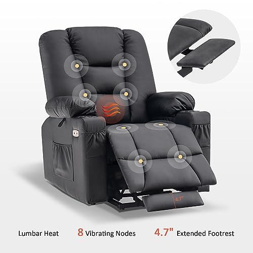 MCombo Small Power Lift Recliner Chair with Massage and Heat for Petite People, Cup Holders, USB Ports, Side Pockets, Faux Leather 7569 (Small