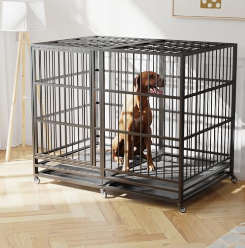 54/48/42/38 inch Heavy Duty Indestructible and Escape-Proof Dog Crate Cage Kennel for Large Dogs