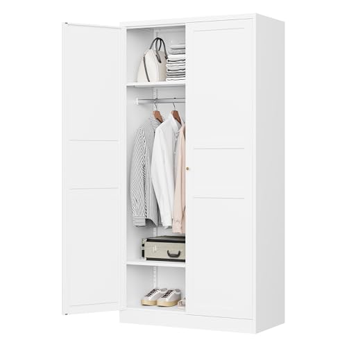 MIIIKO Steel Cabinet Wardrobe, Metal Locker Cabinet with Hanging Rod, Metal Clothing Locker Storage for Home, Office, Garage and Changing Room