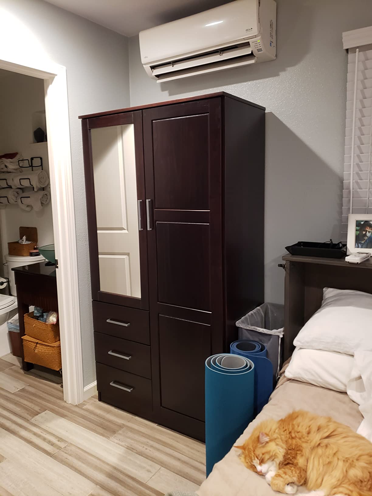 【Furniture】100% Solid Wood Wardrobe with Mirror, Java