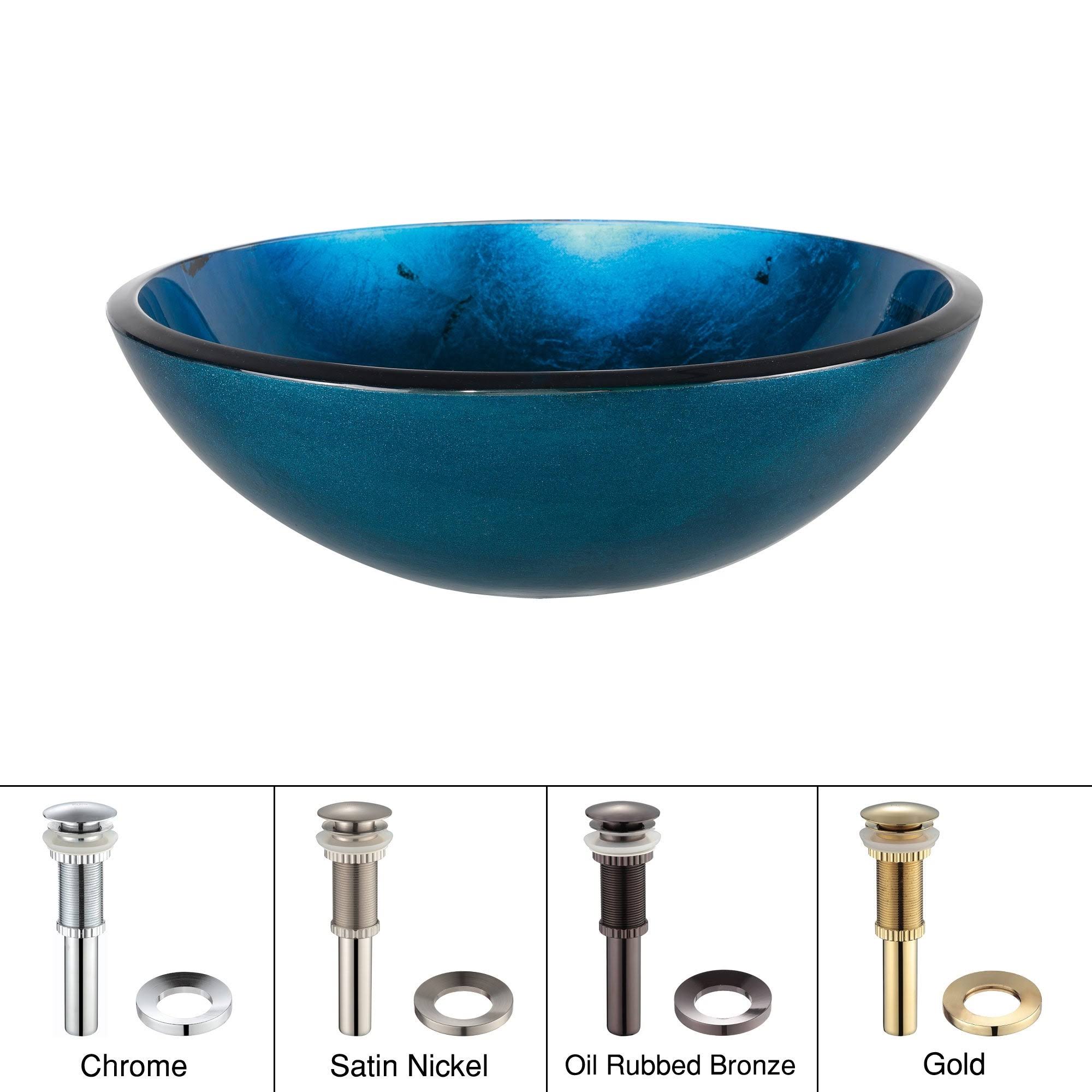 Kraus GV-204 Irruption Blue Glass Vessel Sink, Satin Nickel