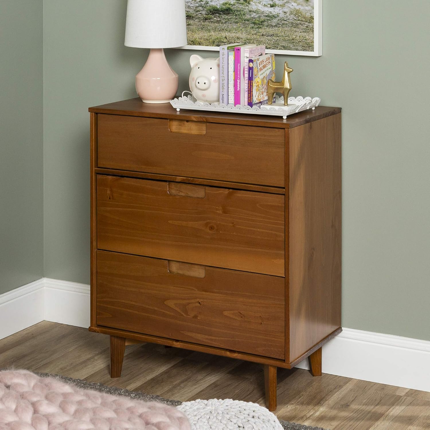 3 Drawer Mid Century Modern Wood Dresser - Caramel