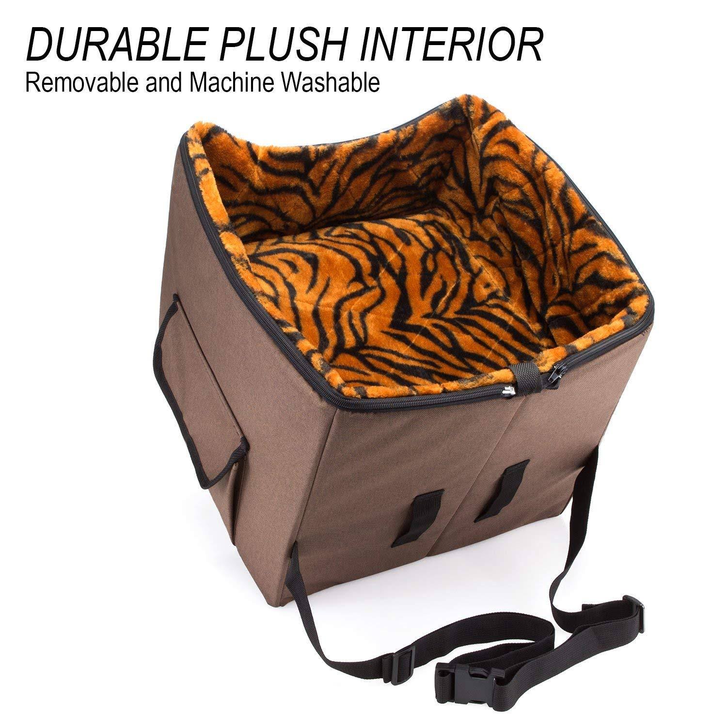 ARF Pets Pet Car Seat, Dog Booster Safety Seat with Adjustable Straps, Solid Foam Base, Includes Attached Tether Strap, Plush