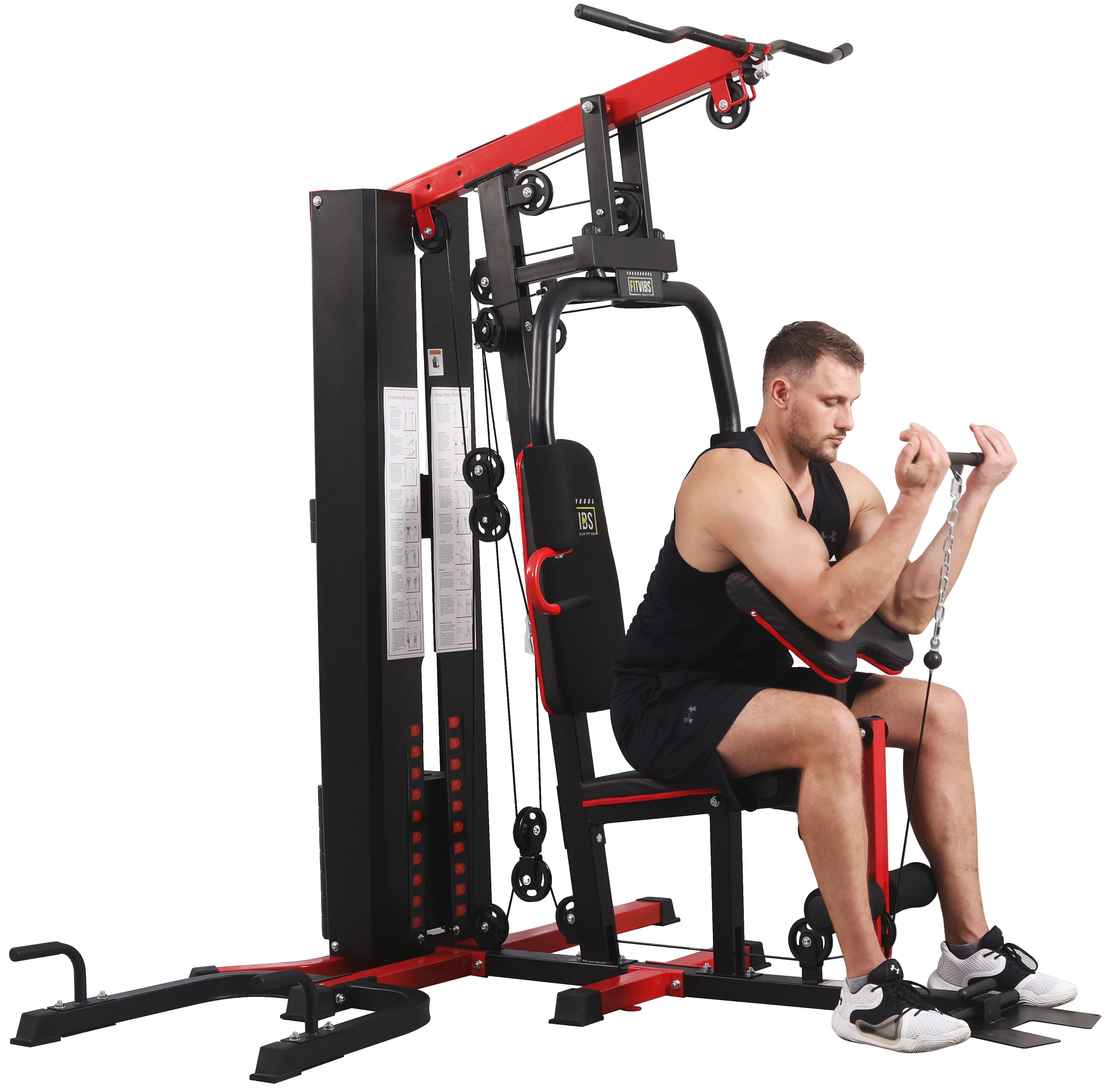 Fitvids LX750 Home Gym System Workout Station with 330 Lbs of Resistance, 122.5 Lbs Weight Stack, One Station