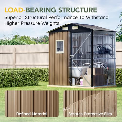 6x4FT Outdoor Steel Storage Shed with Clear Window, Lockable Doors, Weather-Resistant Metal Tool Shed for Garden, Backyard, Patio, and Utility Storage