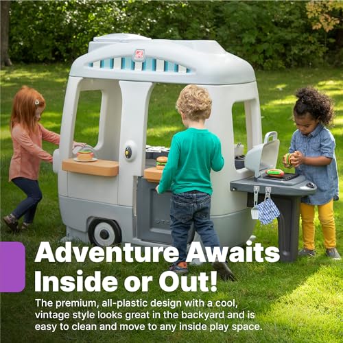 Step2 Adventure Camper Kids Playhouse, Indoor/Outdoor Playset & Kitchenette, Interactive Play with Sounds, Includes 52 Piece Toy Accessories