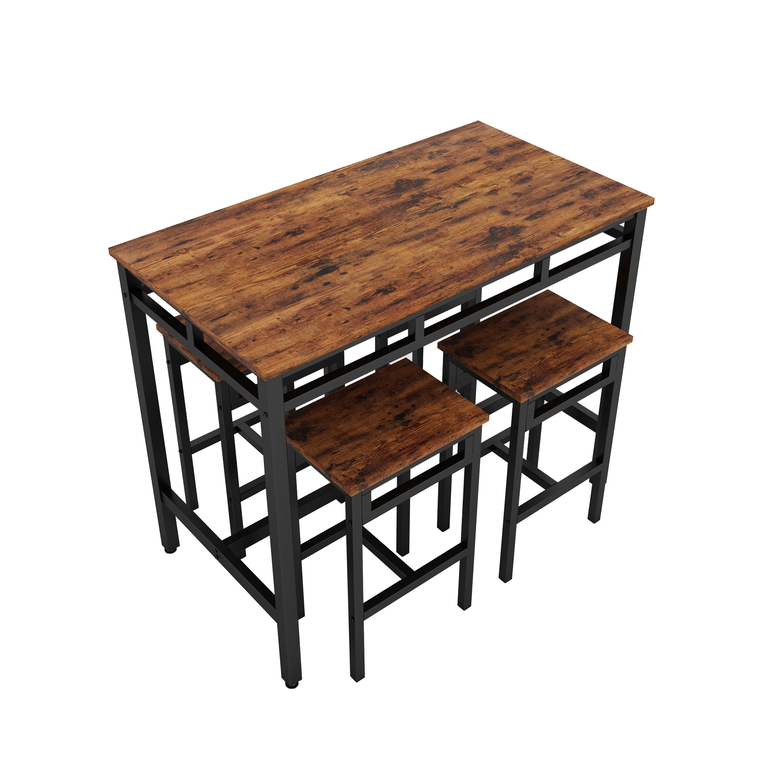 Counter Height Dining Table Set for 4, Metal Rectangle Bistro Pub Set with MDF Top, Rustic Brown Kitchen Bar Table Set
