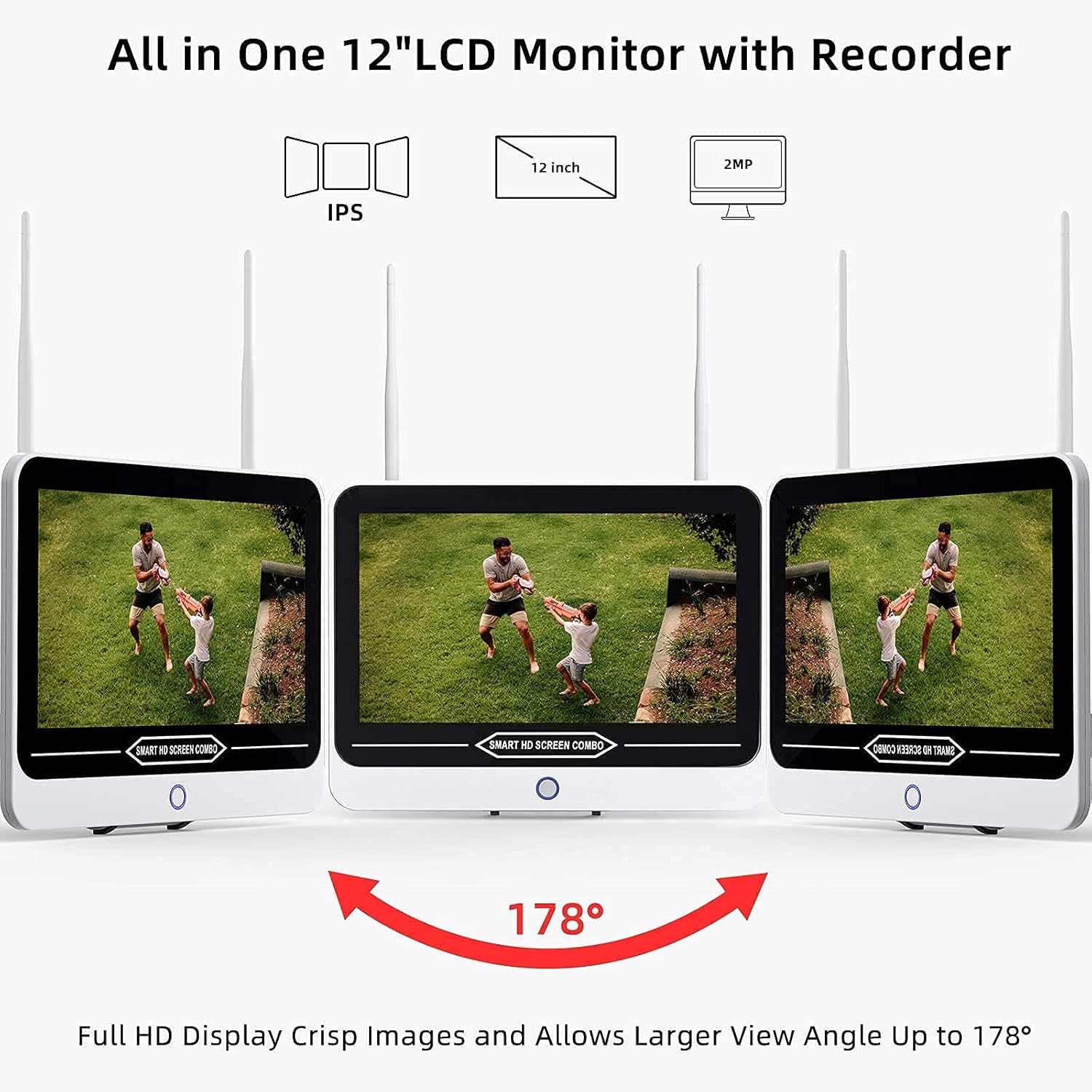 3MP Security Camera System Wireless with 12” Monitor,SMONET 8CH WiFi Home Surveillance NVR Kits All in One,4Pcs 3MP Outdoor Indoor CCTV IP Cameras