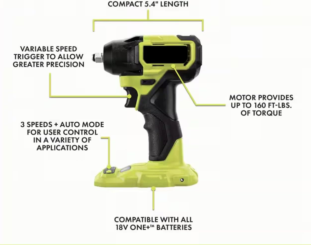 PSBIW01 Fits for RYOBI ONE+ HP 18V Brushless Cordless Compact 3/8 in. Impact Wrench (Tool Only)