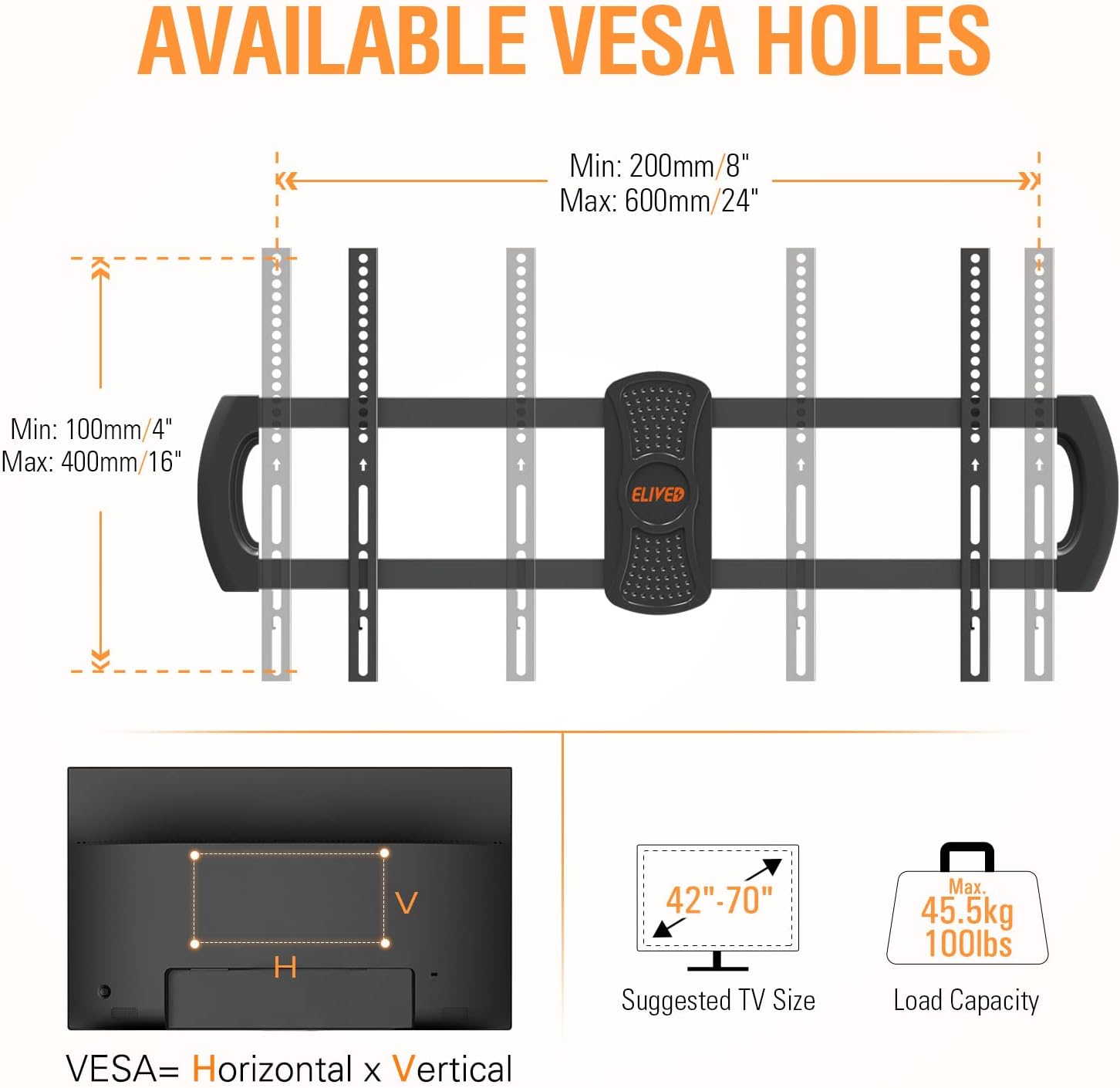 ELIVED Full Motion TV Wall Mount Swivel and Tilt for Most 42-70 Inch (Some up to 75") Flat Screen TVs, TV Mount Bracket with Articulating Arms