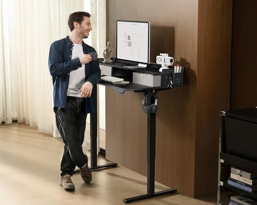 48x24 Inches Electric Standing Desk with 2 Drawers, Height Adjustable Stand up Desk for Home Office, Ergonomic Sit to Stand Table with Storage Shelf
