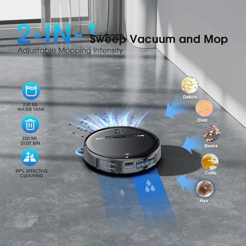 Robot Vacuum and Mop, Mapping Robotic Vacuums Cleaner with LiDAR Navigation Smart & Strong Suction, WiFi/App/Alexa/Voice Control, Obstacle Avoidance