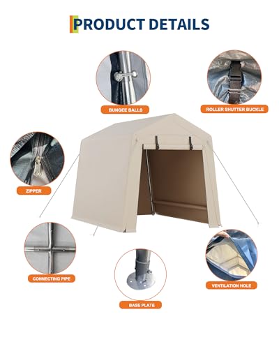 7x10 FT Portable Outdoor Storage Shed with 2 Roll-Up Zipper Doors & Vents, 240G Heavy-Duty Shelter Waterproof PE Tarp