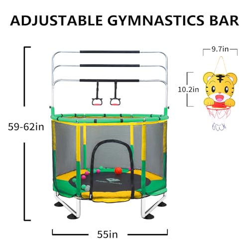 Trampoline for Kids, 5FT Adjustable for Toddler, Indoor/Outdoor Baby Trampoline with Enclosure Net, No-Gap Safe Design, Gifts for Boys & Girls