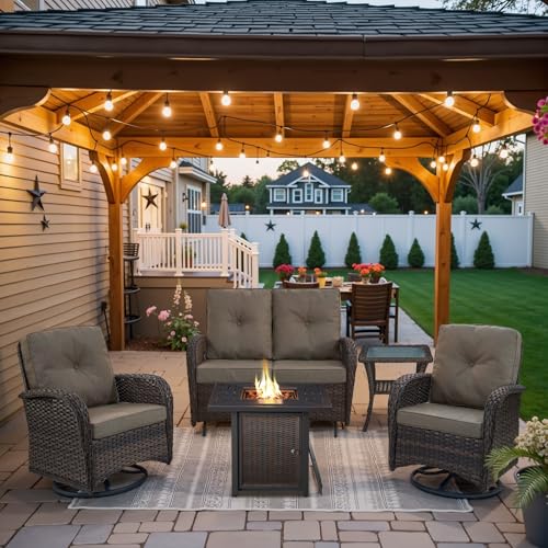 Patio Wicker Chairs Swivel Rocker - Outdoor Swivel Rocking Chairs Set of 2 with Rattan Side Table