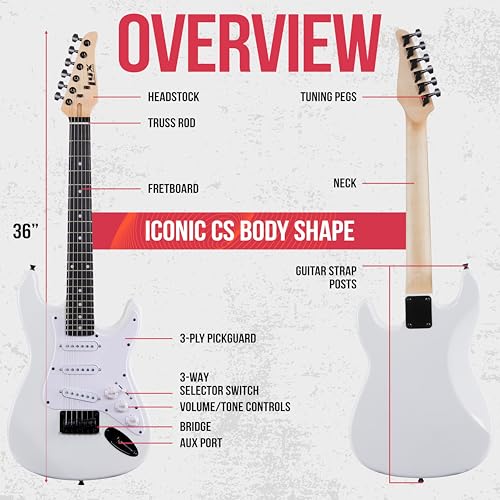 LyxPro 36 Inch Electric Guitar and Kit for Kids with 3/4 Size Beginner’s Guitar, Amp, Six Strings, Two Picks, Shoulder Strap, Digital Clip On Tuner