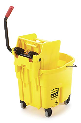 Rubbermaid Commercial 35Qt WaveBrake 2.0 Side-Press Mopping Bucket and Wringer with Foot Pedal Drain, Yellow, (2031764)