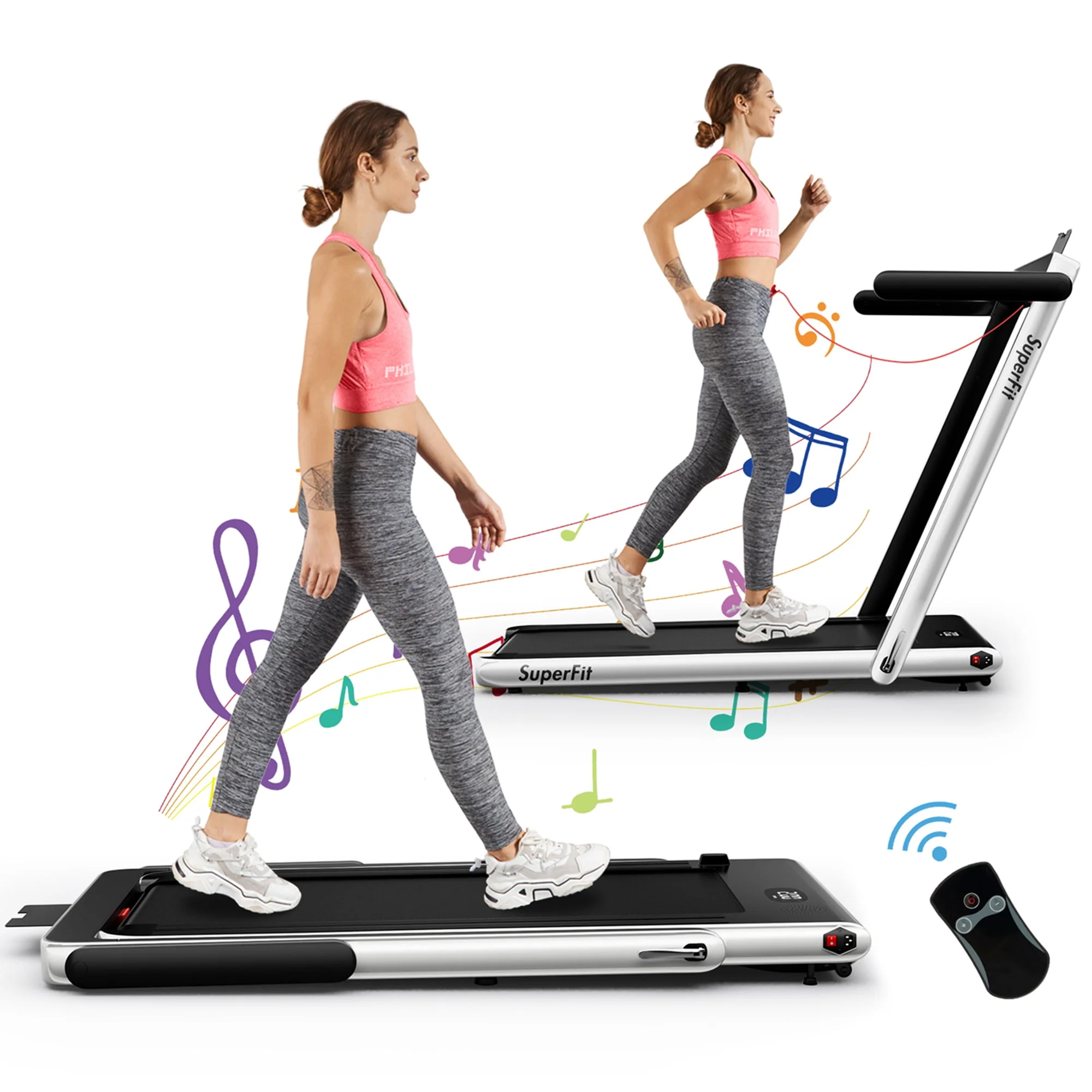 SuperFit Up To 7.5MPH 2.25HP 2 in 1 Single Display Screen Folding Treadmill W/ APP Control Speaker Remote Control Blue