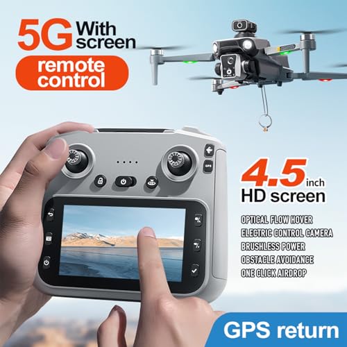GPS Drone with Camera, 4.5 inch Screen Remote Controller Quadcopter Drones for Adults Beginner, Brushless Motor, 5G Wi-Fi Transmission