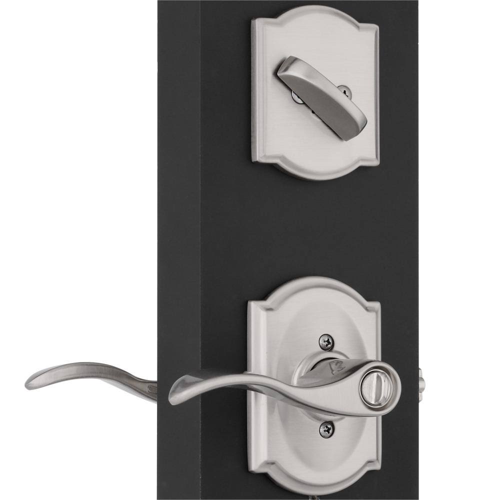 Schlage Camelot Satin Nickel Single Cylinder Deadbolt with Accent Entry Door Lever Combo Pack