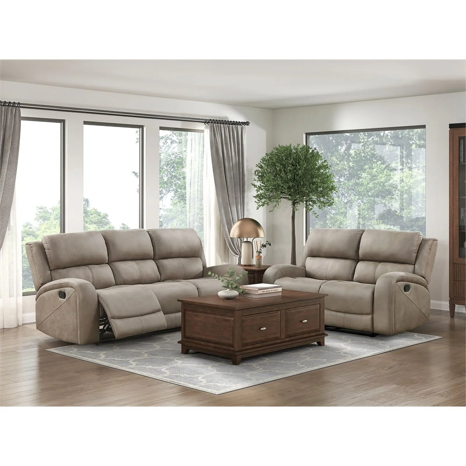 Lexicon Pagosa 2-Piece Polished Microfiber Reclining Sofa Set in Brown