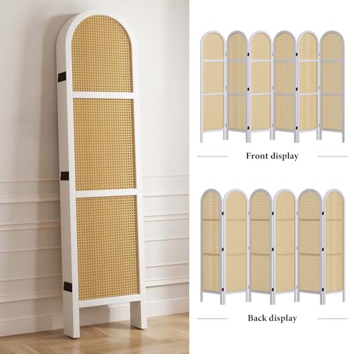 Room Divider and Folding Privacy Screens, Pine Wood 5.6 Ft Double Hinged Rattan Partition Freestanding Wall Room Divider for Home - 3 Panels