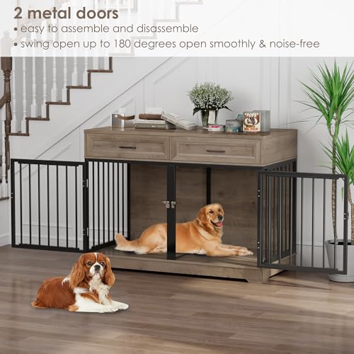 Dog Crate Furniture 47" Wooden Dog Kennels for Dogs Indoor with a Removable Divider for Large/Medium/Small Dogs