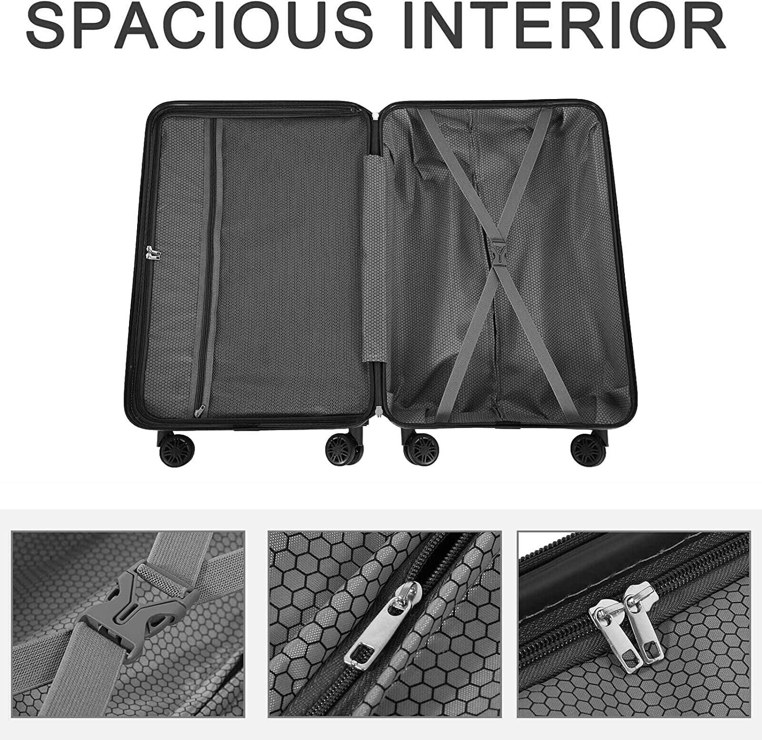 Hikolayae Cottoncandy Collection Hardside Spinner Luggage Sets in Rose Gold, 3 Piece - TSA Lock