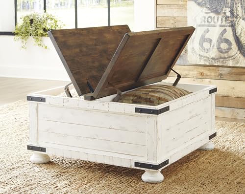Signature Design by Ashley Valebeck Farmhouse Lift Top Coffee Table with Storage, Distressed Brown & Black Finish