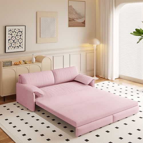70.1" Futon Sofa Bed Queen Size, Pull Out Bed, 3-in-1 Convertible Sleeper Sofa with 2 Soft Pillows, Modern Velvet Futon Couch for Living Room