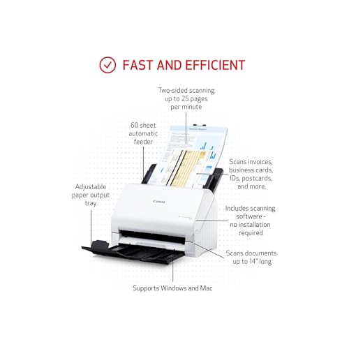Canon imageFORMULA R30 - Office Document Scanner, Auto Document Feeder, Duplex Scanning, Plug-and-Scan Capability, No Software Installation Required