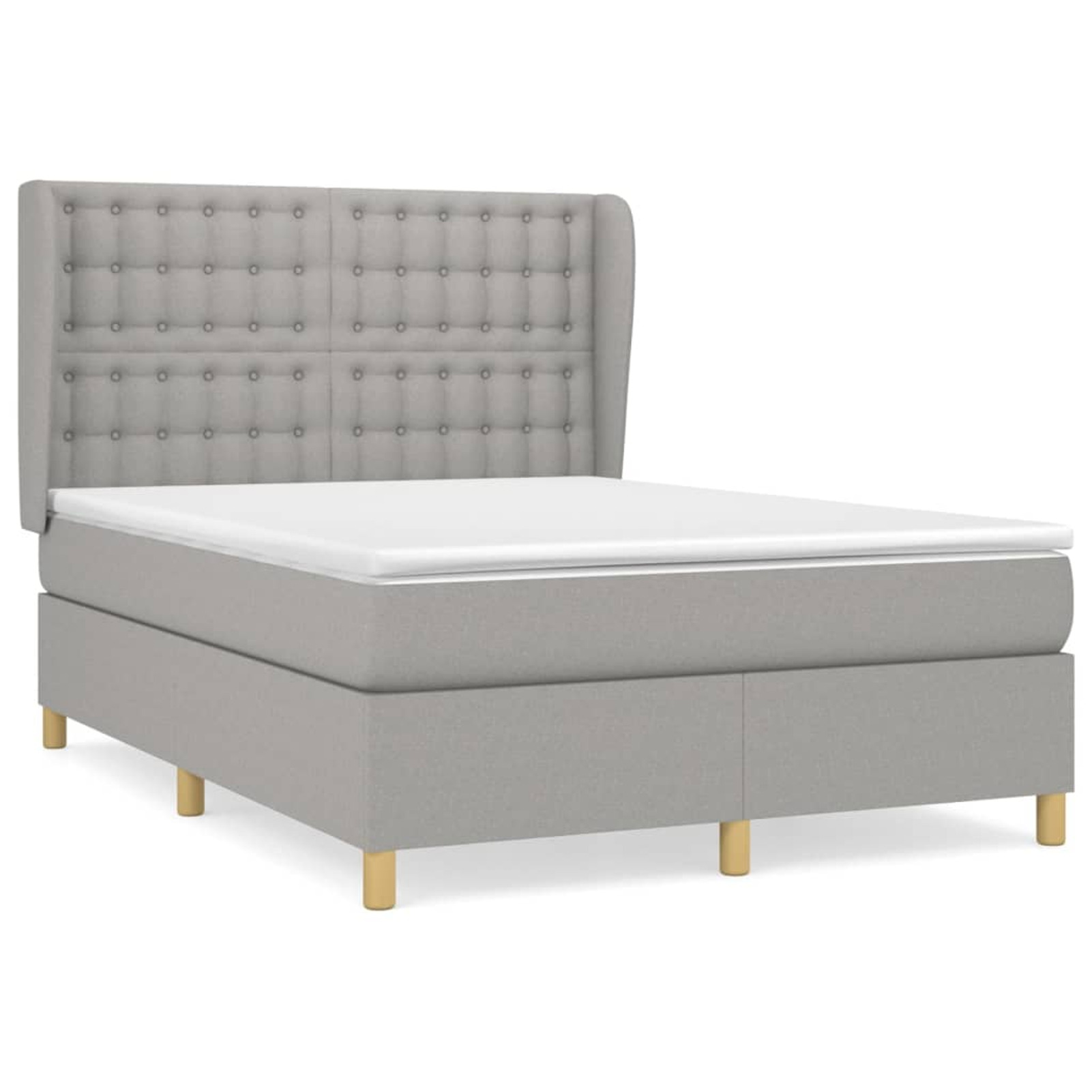 Anself Box Spring Bed with Mattress Light Gray Full Fabric