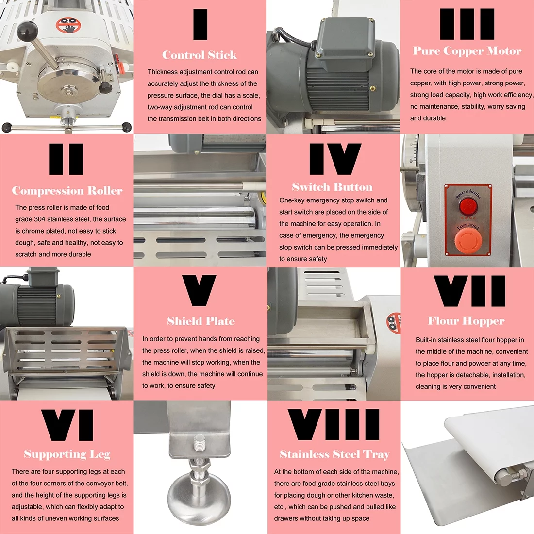 INTBUYING Commercial Dough Sheeter Electric Table Top Folding Pastry Machine 500mm