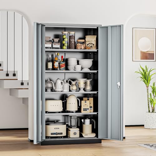 INTERGREAT Metal Storage Cabinets 72” Black Garage Steel Storage Cabinet with Doors and Shelves, Metal Tool Cabinet