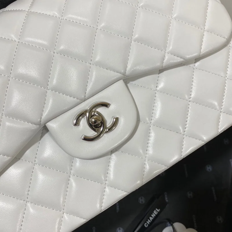 Chanel Large Classic Handbag Silver Hardware White For Women, Women&rsquo;s Handbags, Shoulder Bags 11.8in/30cm