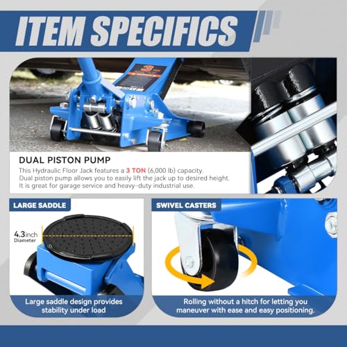 Auto Dynasty 4 Ton Low Profile Floor Jack, Heavy Duty Steel Hydraulic Car Jack with Dual Pistons Quick Lift Pump, Hydraulic Racing Floor Jack