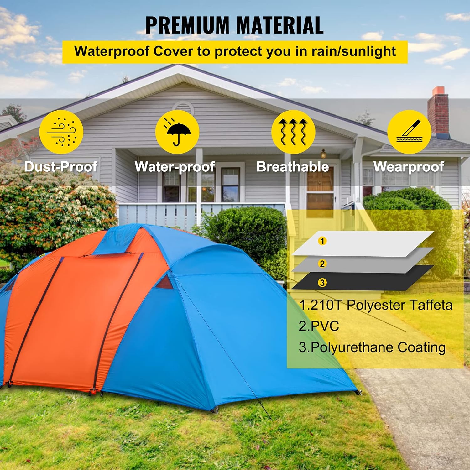 VEVOR Motorcycle Camping Tent, 3-4 Person Motorcycle Tent for Camping, Waterproof Backpacking Tent w/Integrated Motorcycle Port