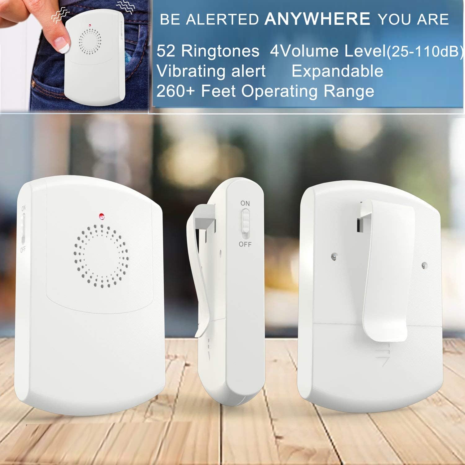 Caregiver Pager Wireless Motion Sensor Alert Room Bed Alarm and Fall Prevention for Elderly Dementia Patients ( 3 Receiver+2 Monitor Motion )