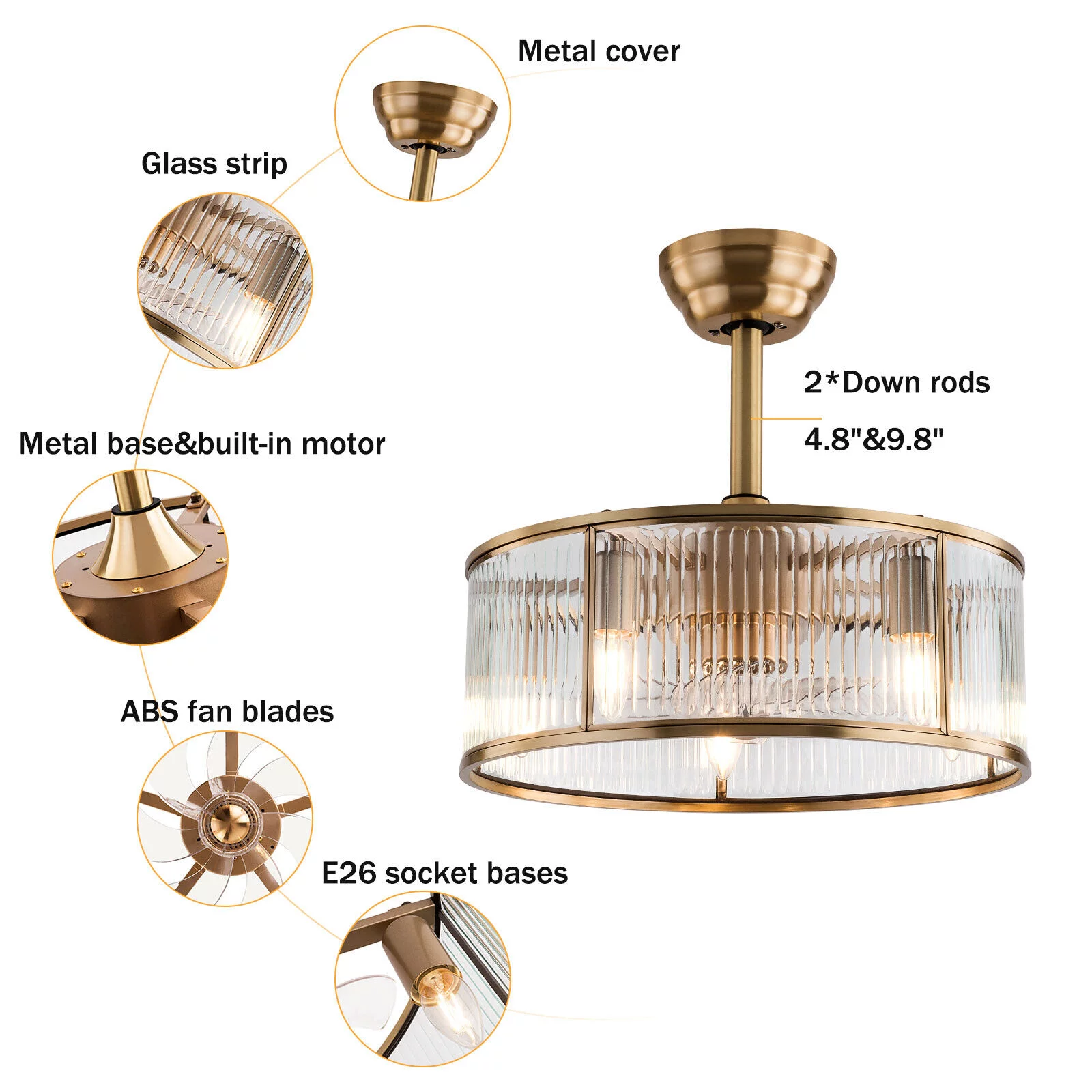 SHZICMY 18inch Farmhouse Ceiling Fan Light Gold With Remote Control For Kitchen Island