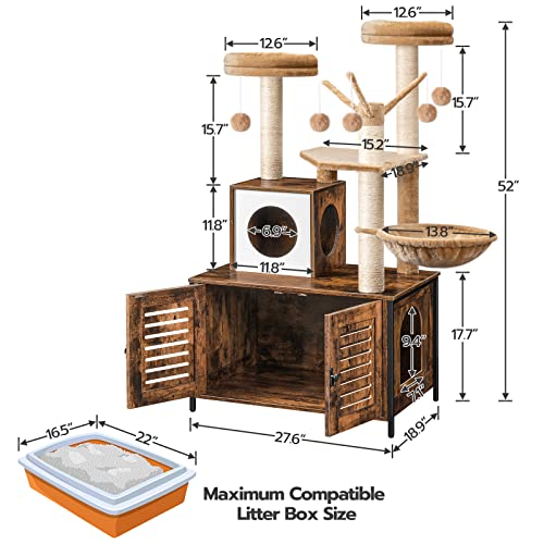 HOOBRO Cat Tree with Litter Box Enclosure, 27.6" L x 18.9" W x 52" H, All-in-One Wooden Cat Tower, Cat Furniture for Indoor Cats