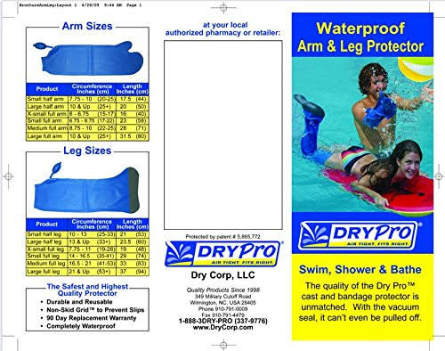 DryPro Waterproof Vacuum Sealed Half Leg Cast COVER, Small