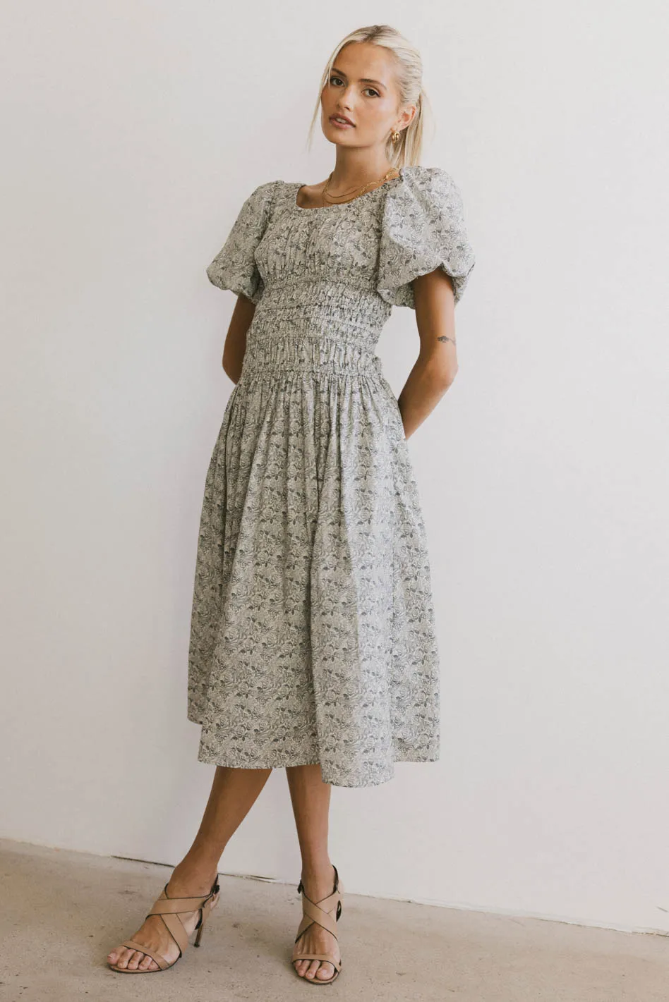 Lucille Smocked Floral Dress in Navy - FINAL SALE