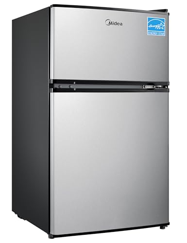 Midea WHD-113FB1 Double Door Mini Fridge with Freezer for Bedroom Office or Dorm with Adjustable Remove Glass Shelves Compact Refrigerator, 3.1 cu ft