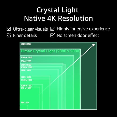Pimax Crystal Light Prime PCVR Headset - 8K Resolution,QLED Display, Light & Comfortable,High Clarity VR for flight simulator, Compatible with MSFS