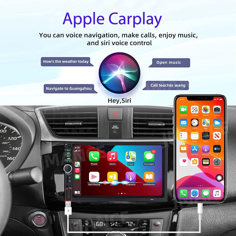 Binize Car Stereo Double Din Compatible with Carplay Android Auto 7 Inch Touch Screen Indash HD Car Radio MP5 Player with Bluetooth,Support FM,AM