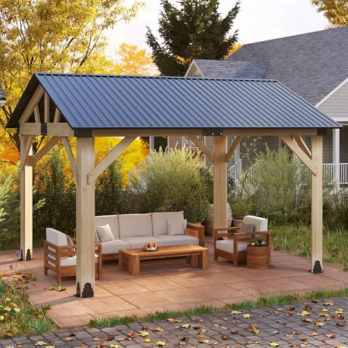 12'x12' Hardtop Gazebo, Outdoor Double Roof Galvanized Steel Gazebos, Aluminum Frame Permanent Pavilion with Curtains & Netting for Backyard, Patio