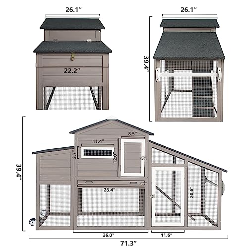 Chicken Coop Large Wooden Chicken Tractor - with Wheels Waterproof Outdoor Hen House Poultry Cage Back Yard Chicken Coops with Run