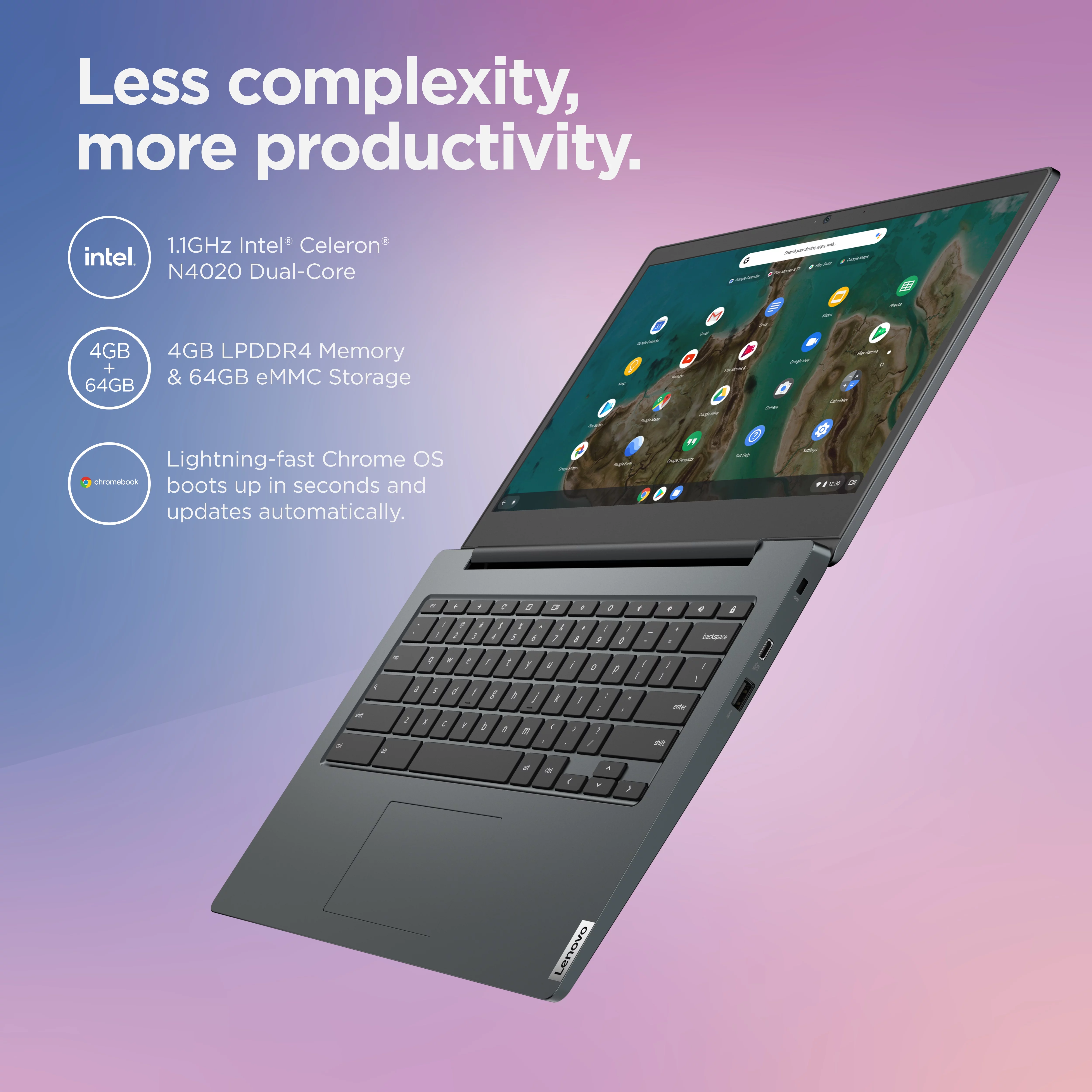 Lenovo ChromeBook 3 14" with Headset Bundle, Celeron N4020, 4G RAM, 64G eMMC, Chrome OS, Abyss Blue, 82C1002AUS