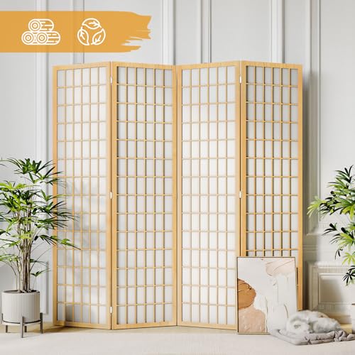JOSTYLE Room Divider Wall Shoji Screen, 6 Panel Folding Privacy Screen for Room Separation, Japanese Wood Room Divider, 5.9 Ft, Natural
