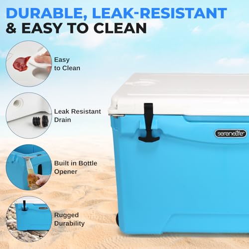 SereneLife Ultra-Tough 45 Quart Rotomolded Cooler Box with Wheels, Holds Upto 56 Cans, Keeps Ice Up to 5 Days